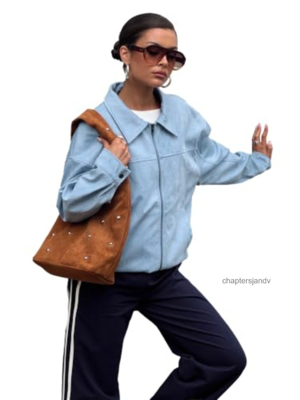 Faux Suede Oversized Bomber Jacket Zip Pockets Casual